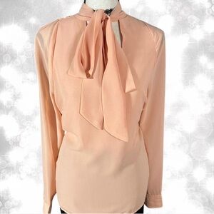 Preppy Coquette Peach Blouse with Bow Tie
